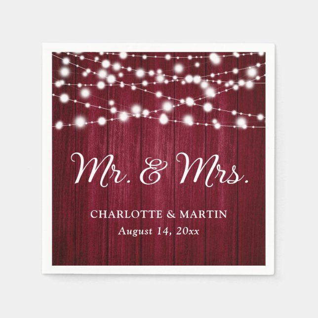 Rustic Burgundy Mr and Mrs Wedding Napkins (Front)