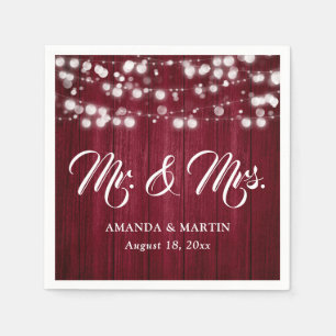 Rustic Burgundy Mr and Mrs Wedding Napkins