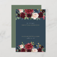 Rustic Burgundy & Navy Blue Guest Name Place Card