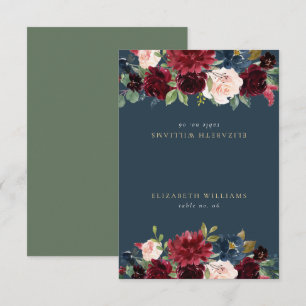 Rustic Burgundy & Navy Blue Guest Name Place Card