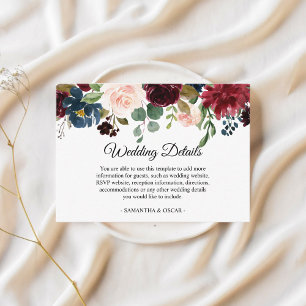 Rustic Burgundy Navy Blue & Red Beauty Flowers  Enclosure Card