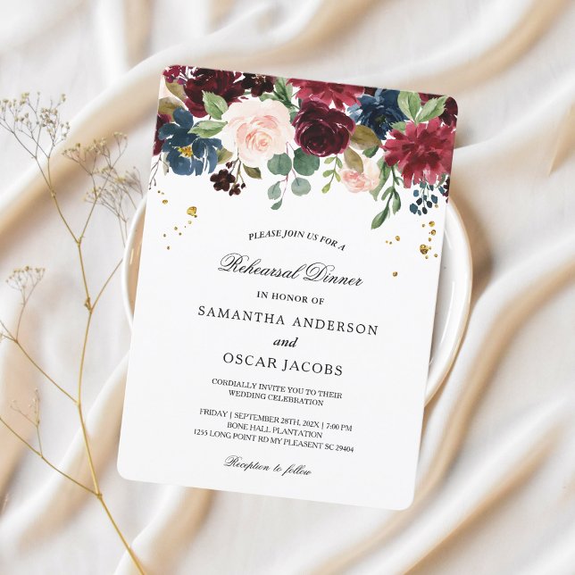 Rustic Burgundy Navy Blue & Red Beauty Flowers  Invitation (Creator Uploaded)