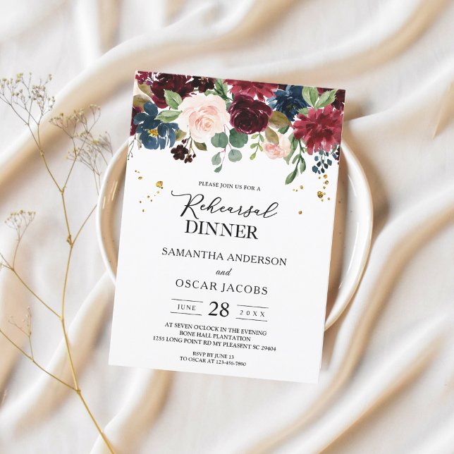 Rustic Burgundy Navy Blue & Red Beauty Flowers  Invitation (Creator Uploaded)