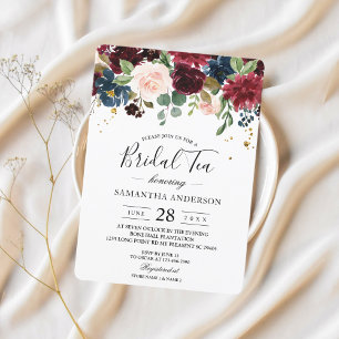 Rustic Burgundy Navy Blue & Red Beauty Flowers  Invitation