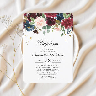 Rustic Burgundy Navy Blue & Red Beauty Flowers  Invitation
