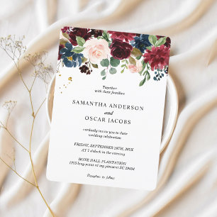 Rustic Burgundy Navy Blue & Red Beauty Flowers  Invitation