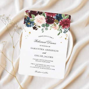 Rustic Burgundy Navy Blue & Red Beauty Flowers Invitation