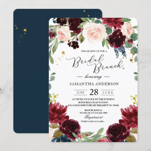 Rustic Burgundy Navy Blue & Red Flowers Frame Invitation