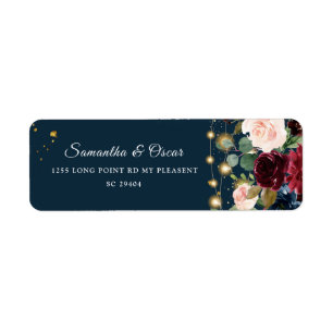 Rustic Burgundy Navy Blue & Red  Flowers  & Lights