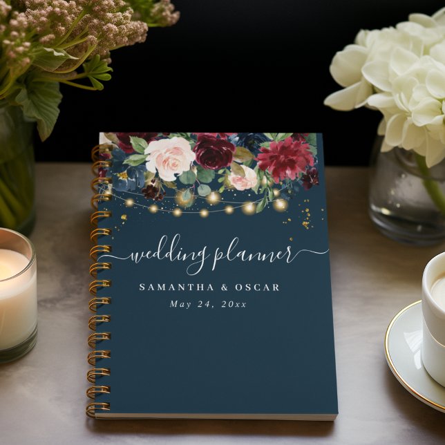 Rustic Burgundy Navy Blue & Red  Flowers  & Lights Planner (Creator Uploaded)
