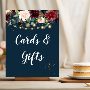 Rustic Burgundy Navy Blue & Red  Flowers & Lights Poster