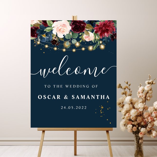 Rustic Burgundy Navy Blue & Red  Flowers & Lights Poster (Creator Uploaded)