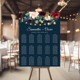 Rustic Burgundy Navy Blue & Red  Flowers  & Lights Poster