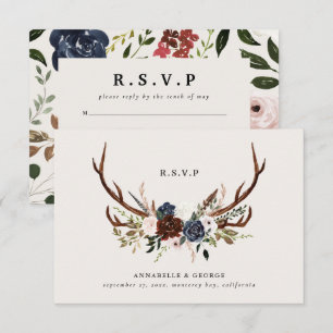 Rustic burgundy navy floral botanical wedding enclosure card
