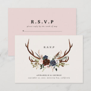 Rustic burgundy navy floral botanical wedding enclosure card