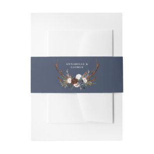 Rustic burgundy navy floral botanical wedding invitation belly band