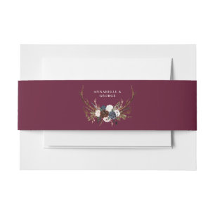 Rustic burgundy navy floral botanical wedding invitation belly band