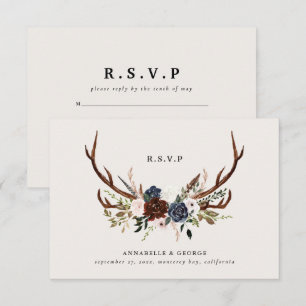 Rustic burgundy navy floral botanical wedding RSVP Enclosure Card