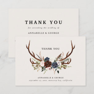 Rustic burgundy navy floral wedding thank you enclosure card