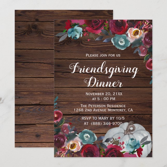 Rustic Burgundy Navy Friendsgiving Invitations (Front/Back)