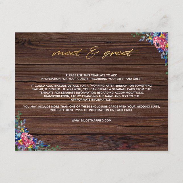 Rustic Burgundy Navy Gold Floral Meet & Greet Enclosure Card (Front)