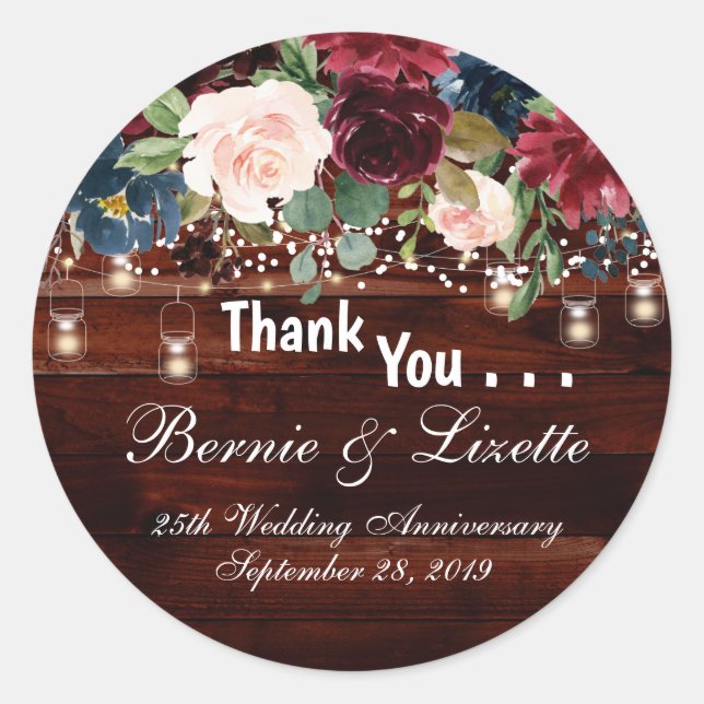 Rustic Burgundy Navy Stickers dark wood (Front)