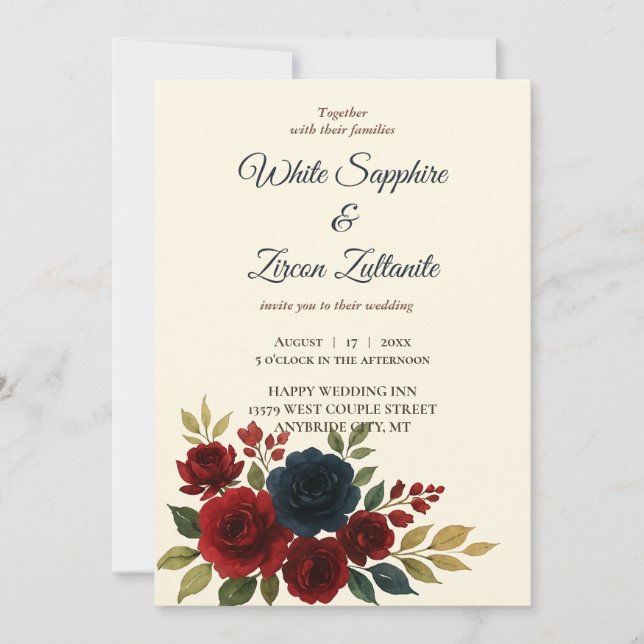 Rustic Burgundy Navy Wedding Invitation (Front)