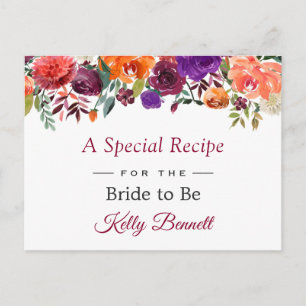 Rustic Burgundy Orange Floral Bridal Shower Recipe Postcard