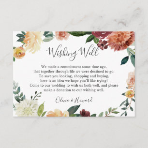 Rustic Burgundy Orange Wedding Wishing Well Card