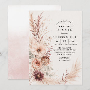 Rustic Burgundy Pampas Fall Floral Bridal Shower Invitation