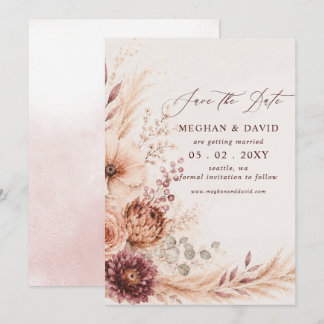 Rustic Burgundy Pampas Floral Fall Wedding Save The Date
