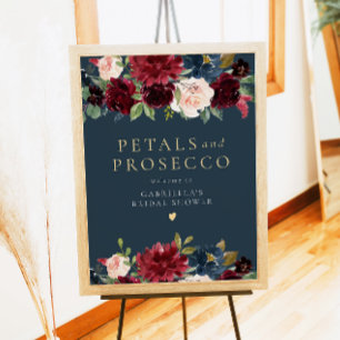 Rustic Burgundy Petals & Prosecco Bridal Shower Poster