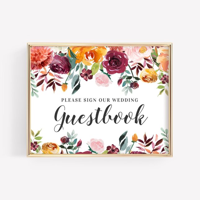 Rustic Burgundy Pink Fall Floral Wedding Guestbook (Creator Uploaded)