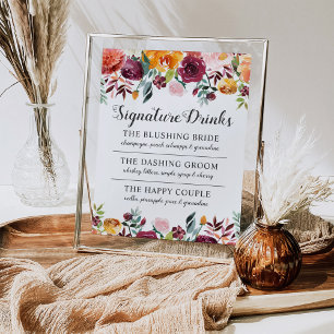 Rustic Burgundy Pink Fall Wedding Signature Drinks Poster