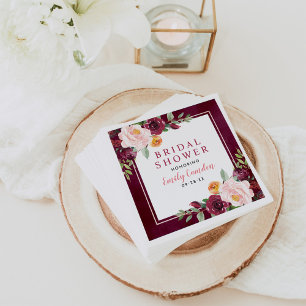 Rustic Burgundy Pink Floral Wedding Bridal Shower Napkin