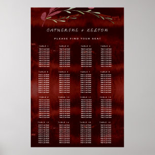 Rustic Burgundy Pink Floral Wedding Seating Chart