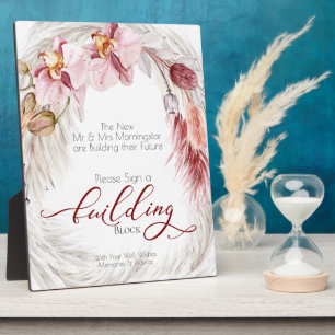 Rustic Burgundy Pink Ivory Pampas Grass Block Pla Plaque