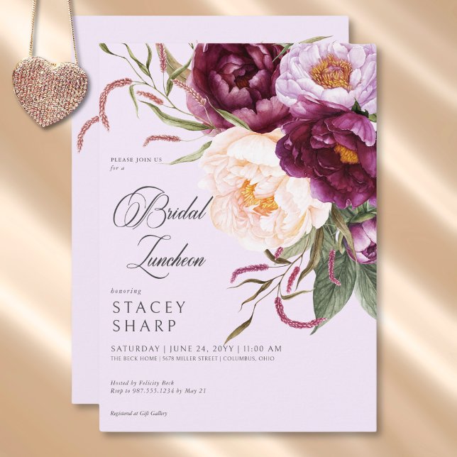 Rustic Burgundy & Pink Peonies Bridal Luncheon Invitation (Rustic Burgundy & Pink Peonies Bridal Luncheon Invitation)