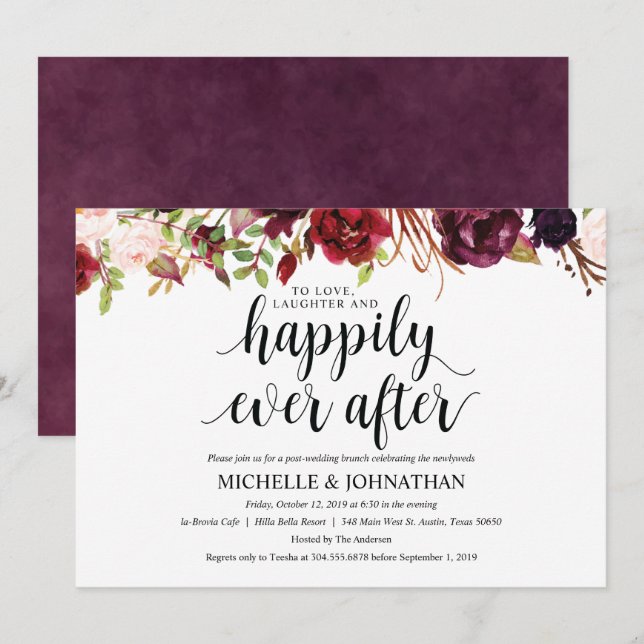 Rustic Burgundy Post Wedding Brunch Invitation (Front/Back)