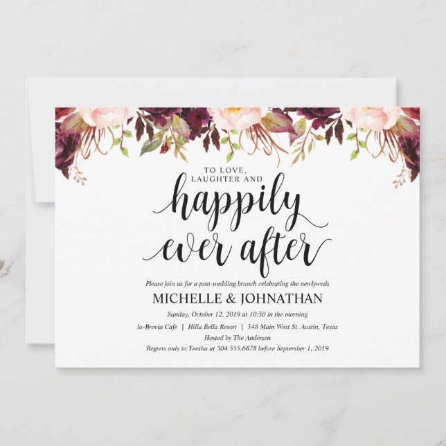 Rustic Burgundy Post Wedding Invitation Cards (Front)