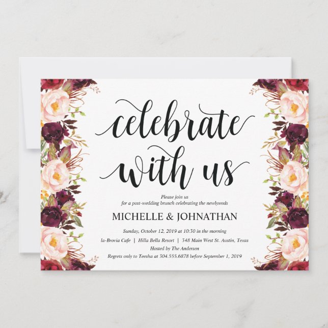 Rustic Burgundy Post Wedding Invitation Cards (Front)