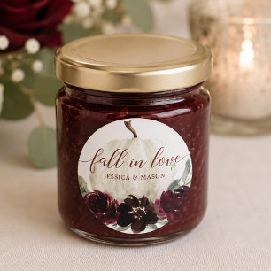 Rustic Burgundy Pumpkin Fall in Love Classic Round Sticker