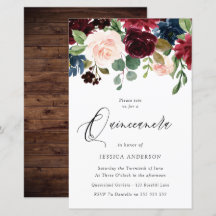 Rustic  Burgundy Red Budget Quinceanera Invitation