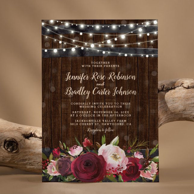 Rustic Burgundy Red Floral Barrel Wedding Invitation (Creator Uploaded)