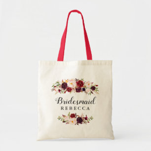 Rustic Burgundy Red Floral Bridesmaid Favour Tote Bag