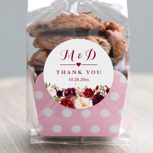 Rustic Burgundy Red  Floral Monogram Wedding Favor Classic Round Sticker