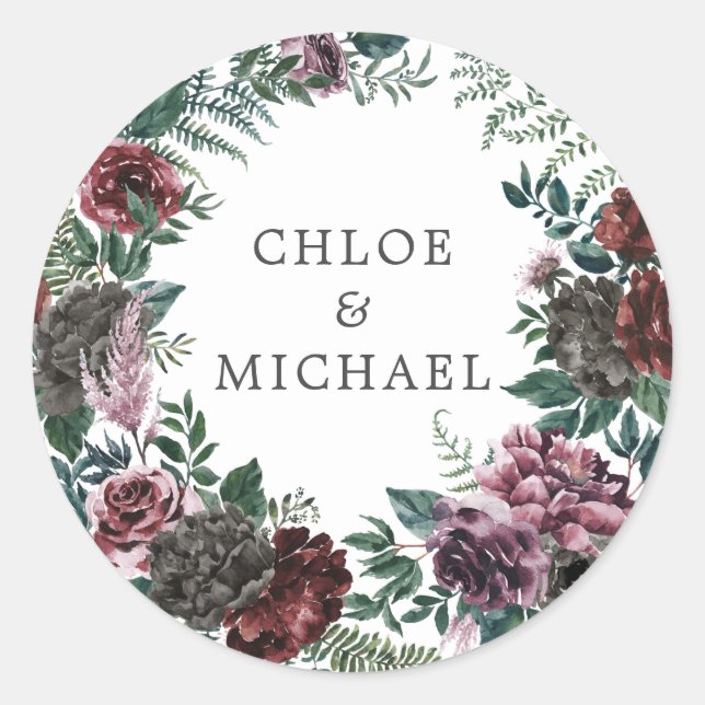 Rustic Burgundy Red Floral Wedding Envelope Seal (Front)