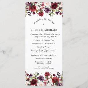 Rustic Burgundy Red Floral Wedding Programme