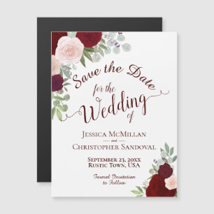 Rustic Burgundy & Red Floral Wedding Save the Date Magnetic Invitation