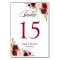 Rustic Burgundy Red Floral Wedding Table Number